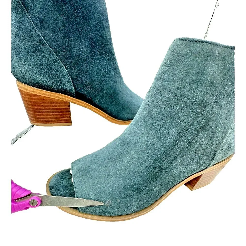 Sole Society So Tabbie Peep Toe Bootie Womens 8 Mediterranean Cow Suede Zip Heel
